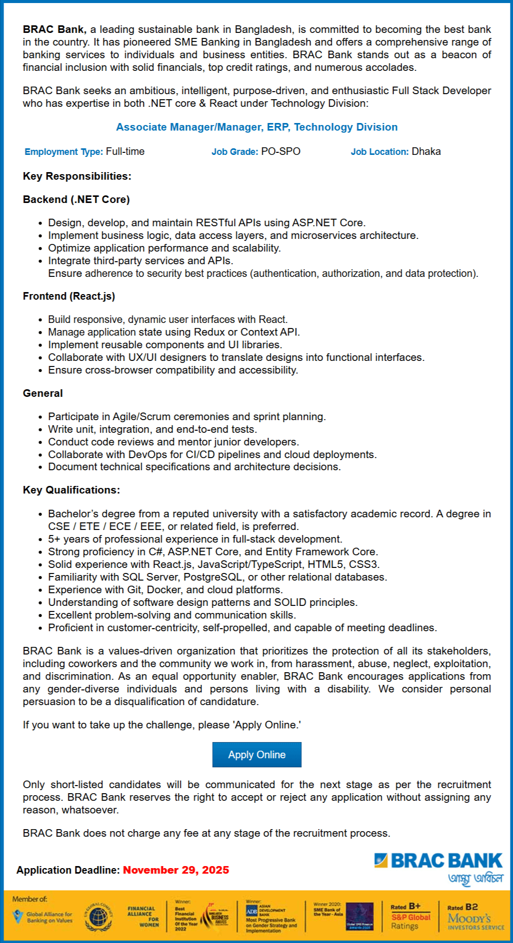 BRAC Bank Job Circular - ব্র্যাক ব্যাংক লিমিটেড জব সার্কুলার ২০২৫