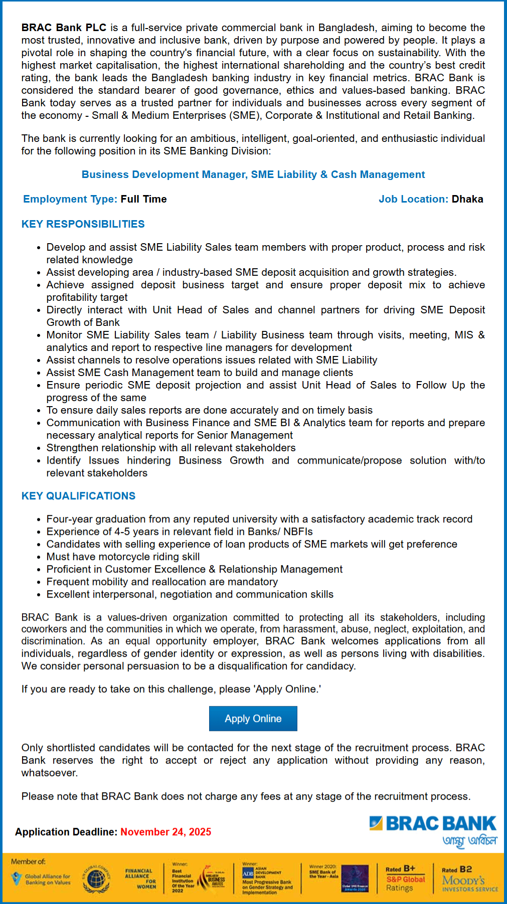 BRAC Bank Job Circular - ব্র্যাক ব্যাংক লিমিটেড জব সার্কুলার ২০২৫