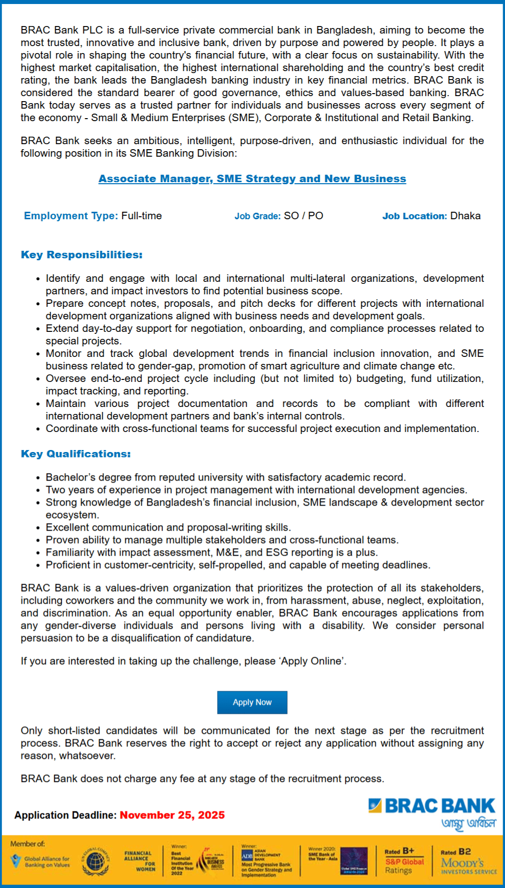 BRAC Bank Job Circular - ব্র্যাক ব্যাংক লিমিটেড জব সার্কুলার ২০২৫