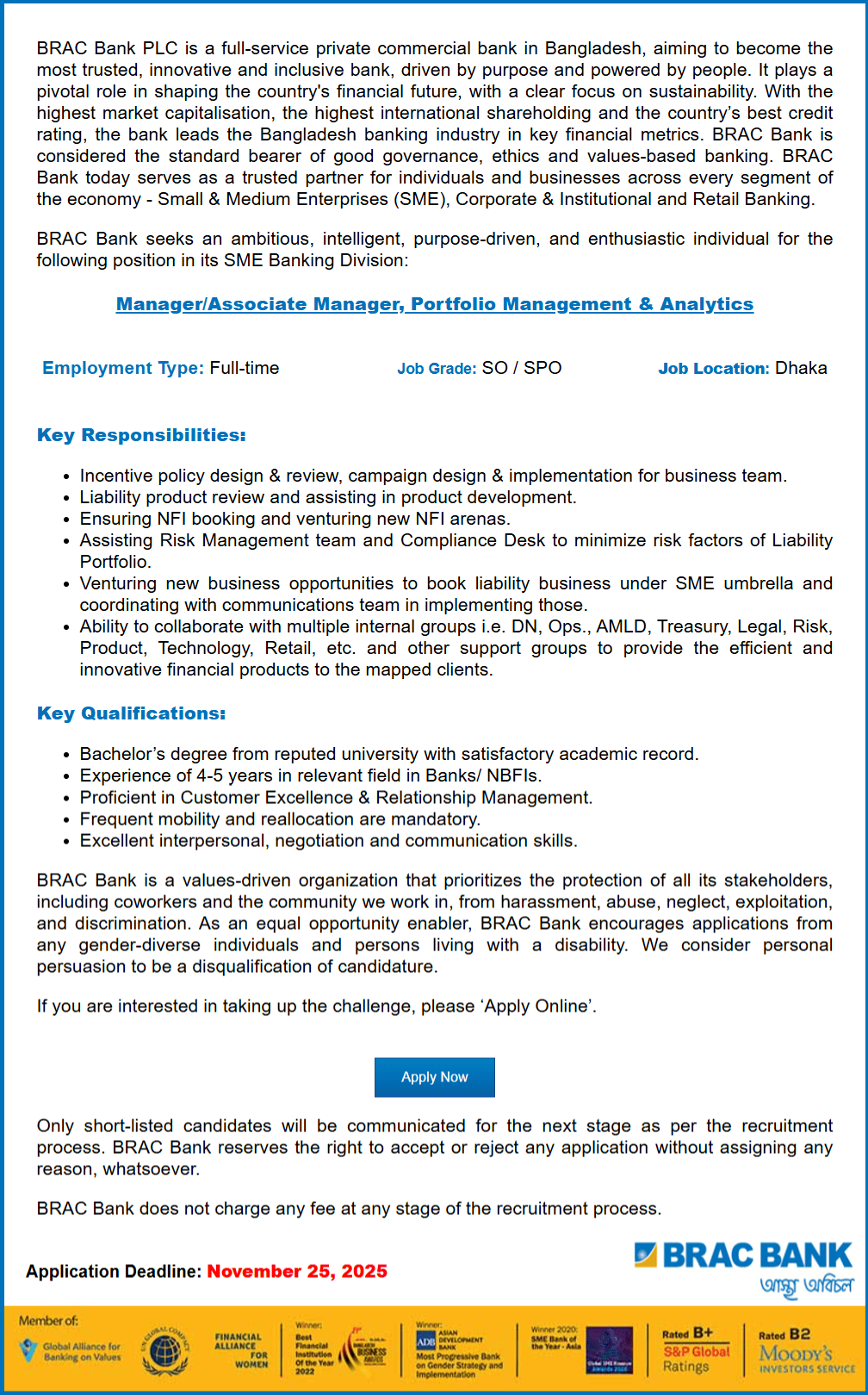 BRAC Bank Job Circular - ব্র্যাক ব্যাংক লিমিটেড জব সার্কুলার ২০২৫