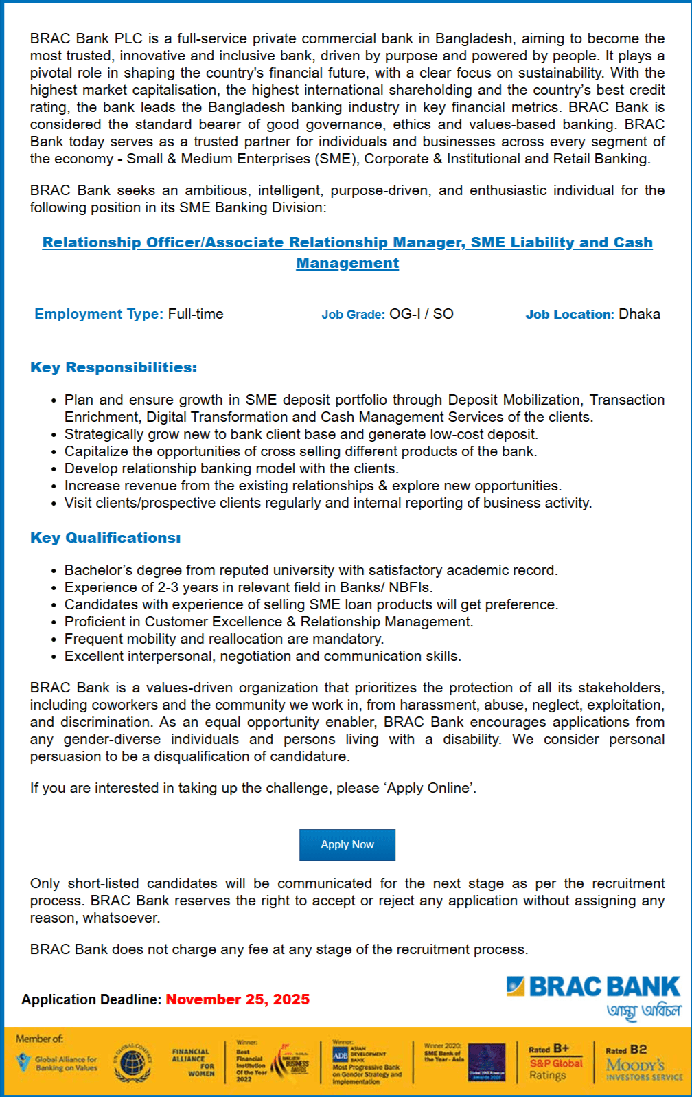 BRAC Bank Job Circular - ব্র্যাক ব্যাংক লিমিটেড জব সার্কুলার ২০২৫