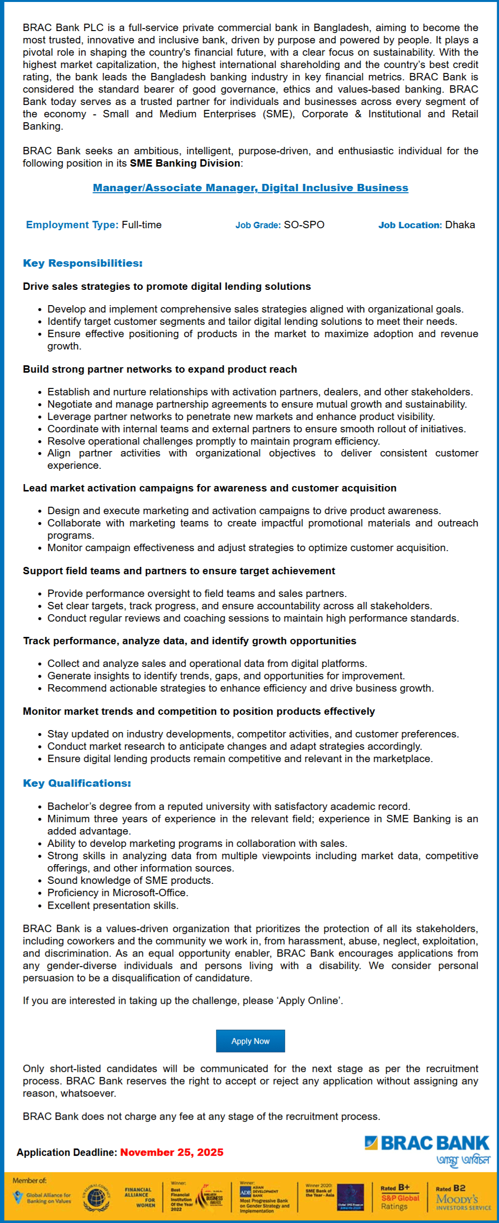 BRAC Bank Job Circular - ব্র্যাক ব্যাংক লিমিটেড জব সার্কুলার ২০২৫