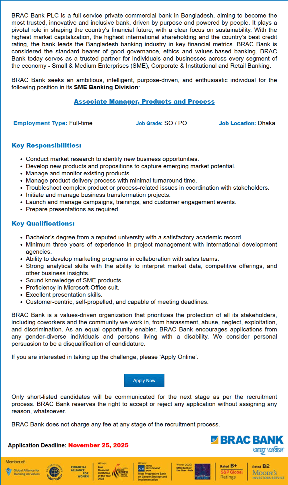 BRAC Bank Job Circular - ব্র্যাক ব্যাংক লিমিটেড জব সার্কুলার ২০২৫