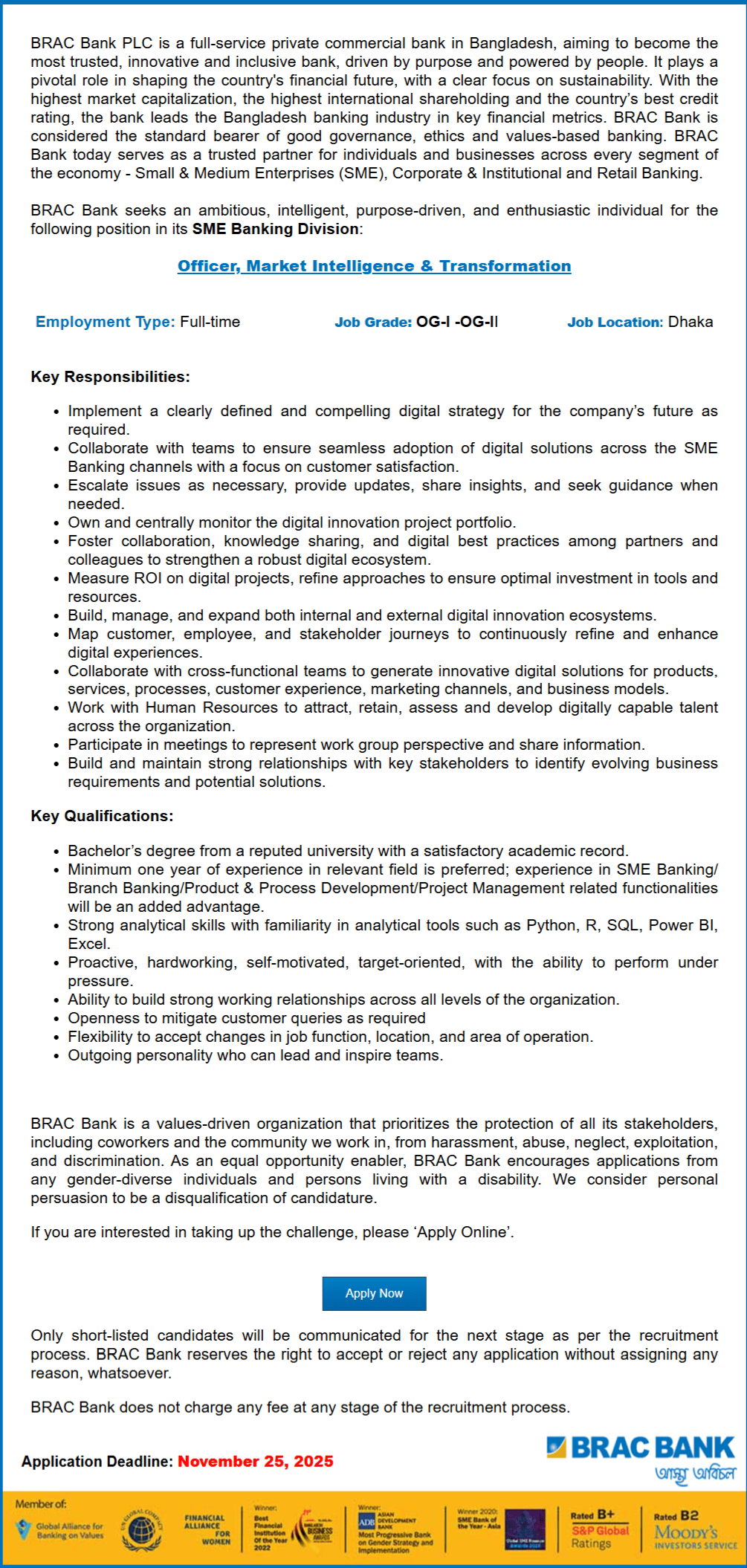 BRAC Bank Job Circular - ব্র্যাক ব্যাংক লিমিটেড জব সার্কুলার ২০২৫