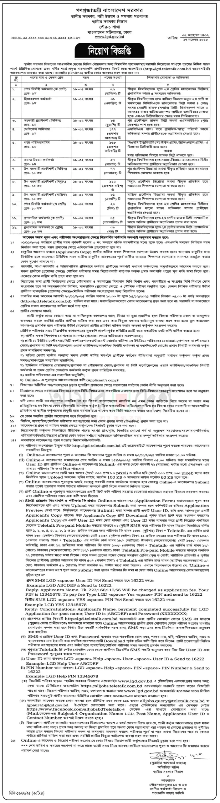 এলজিডি চাকরির বিজ্ঞপ্তি ২০২৫